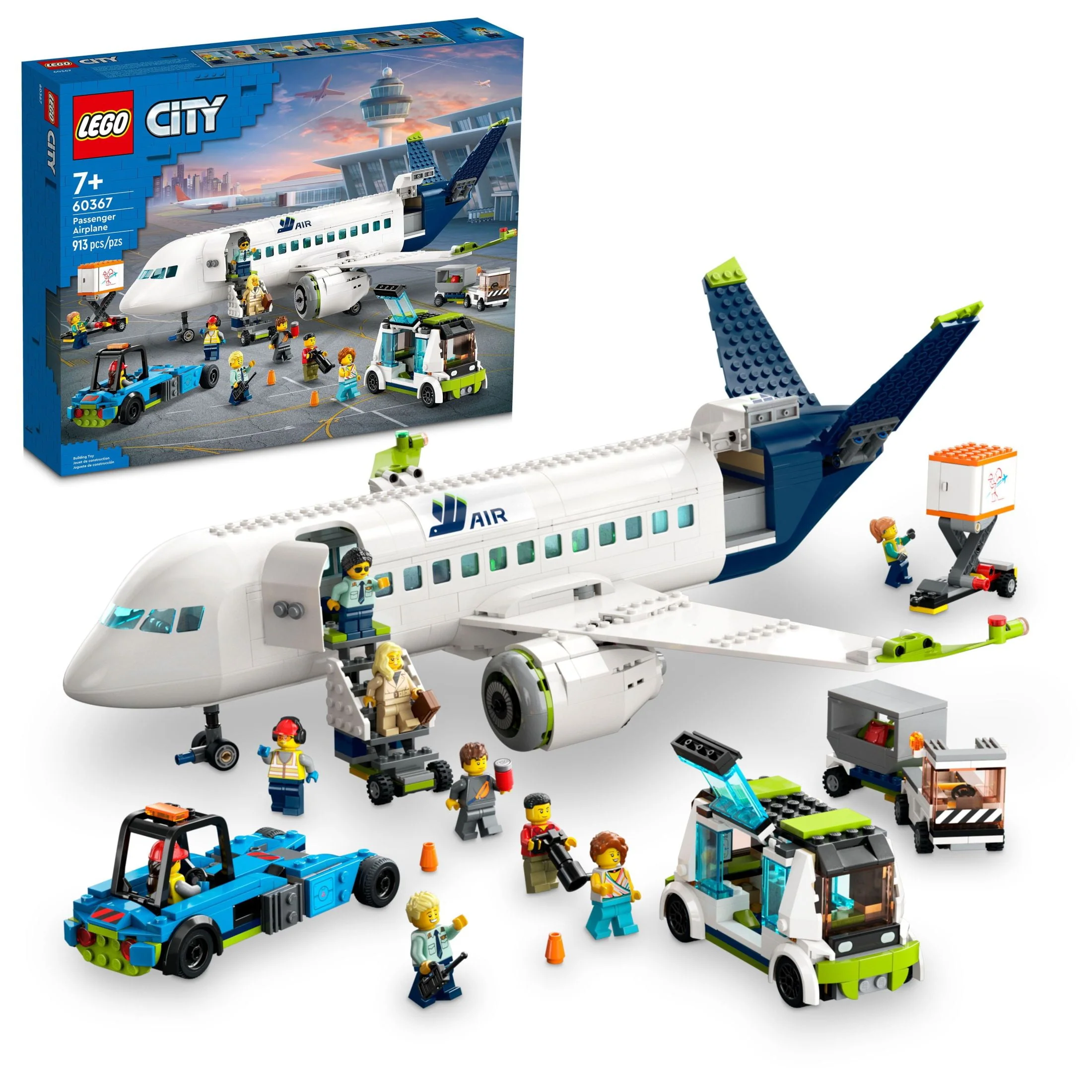 LEGO City Passenger Airplane 60367 Building Toy Set; Fun Airplane STEM Toy for Kids with a Large Airplane, Passenger Bus, Luggage truck