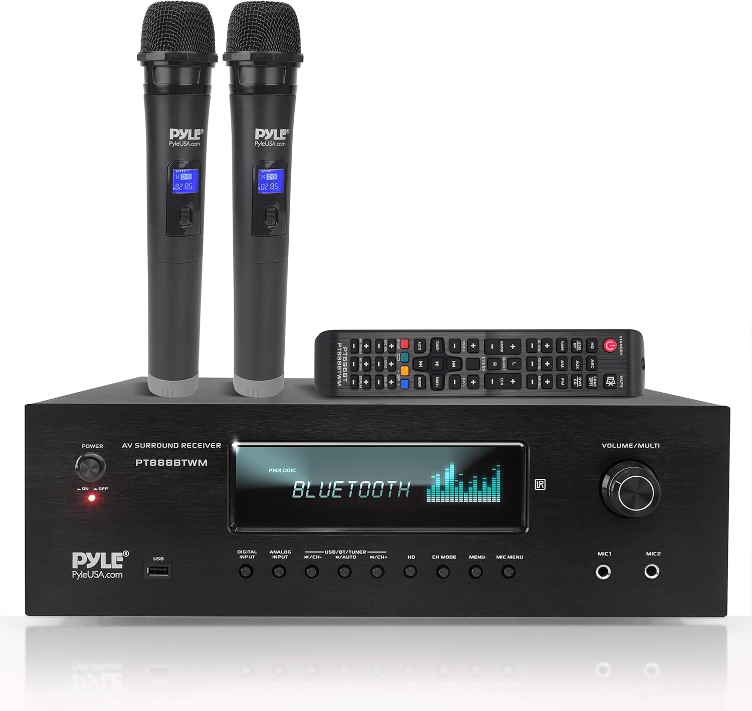 1000W Bluetooth Home Theater Karaoke Receiver - 5.2-Ch Stereo Amplifier 2 UHF Wireless Microphone Video Pass-Through Supports