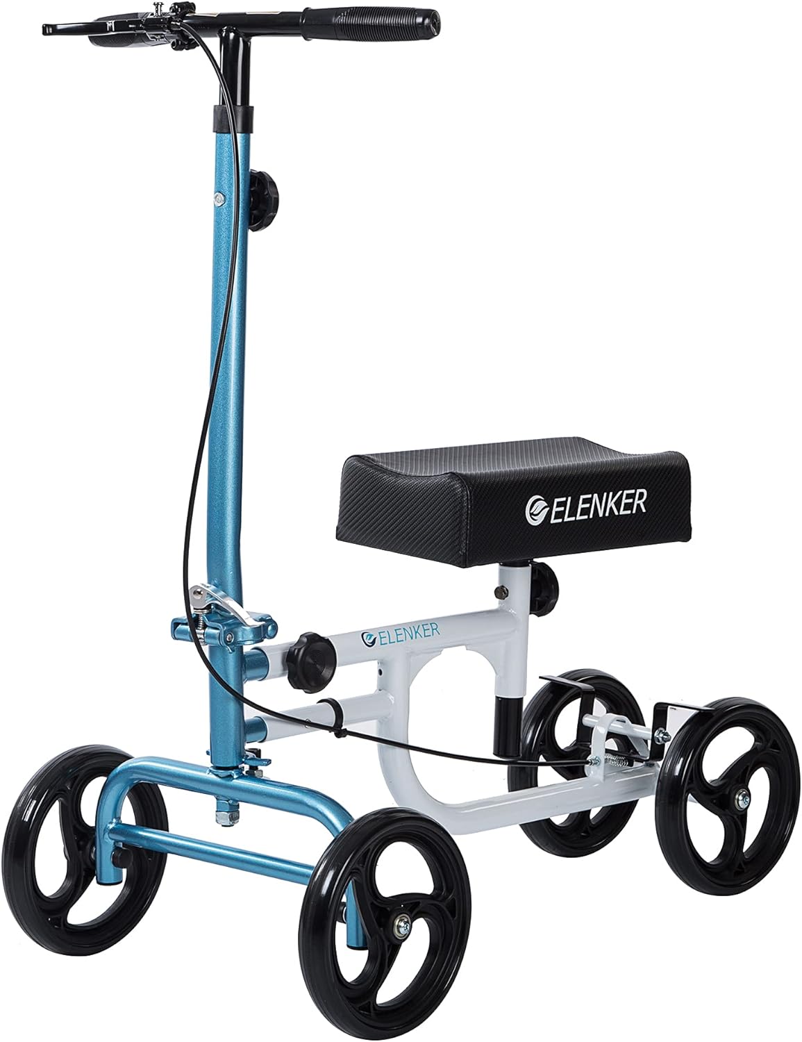 ELENKER Adjustable Steerable Knee Scooter for Foot Injuries Ankles Surgery Medical Knee Walker Crutches Alternative White + Blue