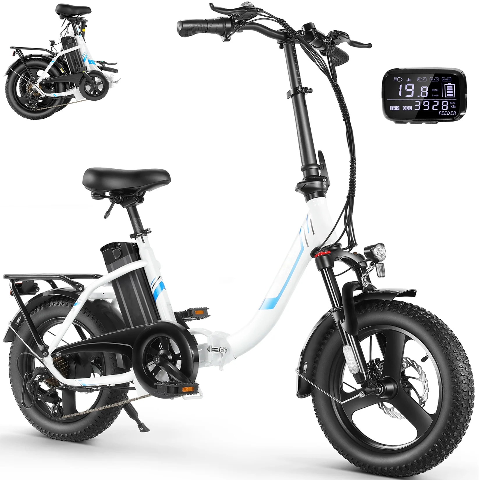 Gocio Electric Bike 3.0 Fat Tire Foldable Ebike, 48V 7.8Ah Battery, 350W Electric Commuter Bicycle Low-Step E Bike with LCD Meter