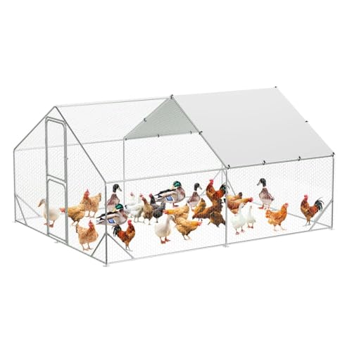 Garvee Large Metal Chicken Coop, Chicken Run with Cover, Large Chicken Run with Double Door, Walk in Chicken Pen for Outdoor Farm Yard (13.1'
