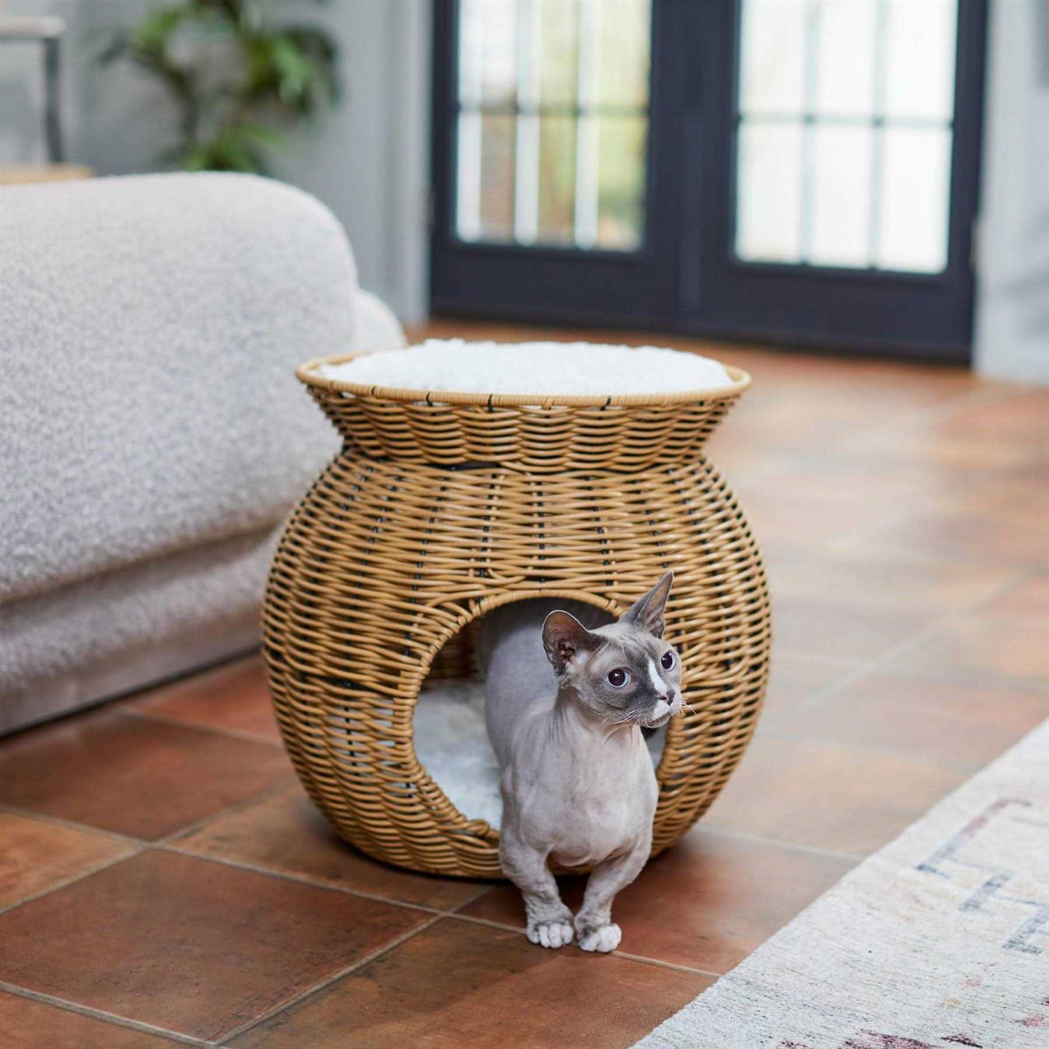 Frisco Round Wicker Cat Condo with Top Perch - Pet Supplies online store