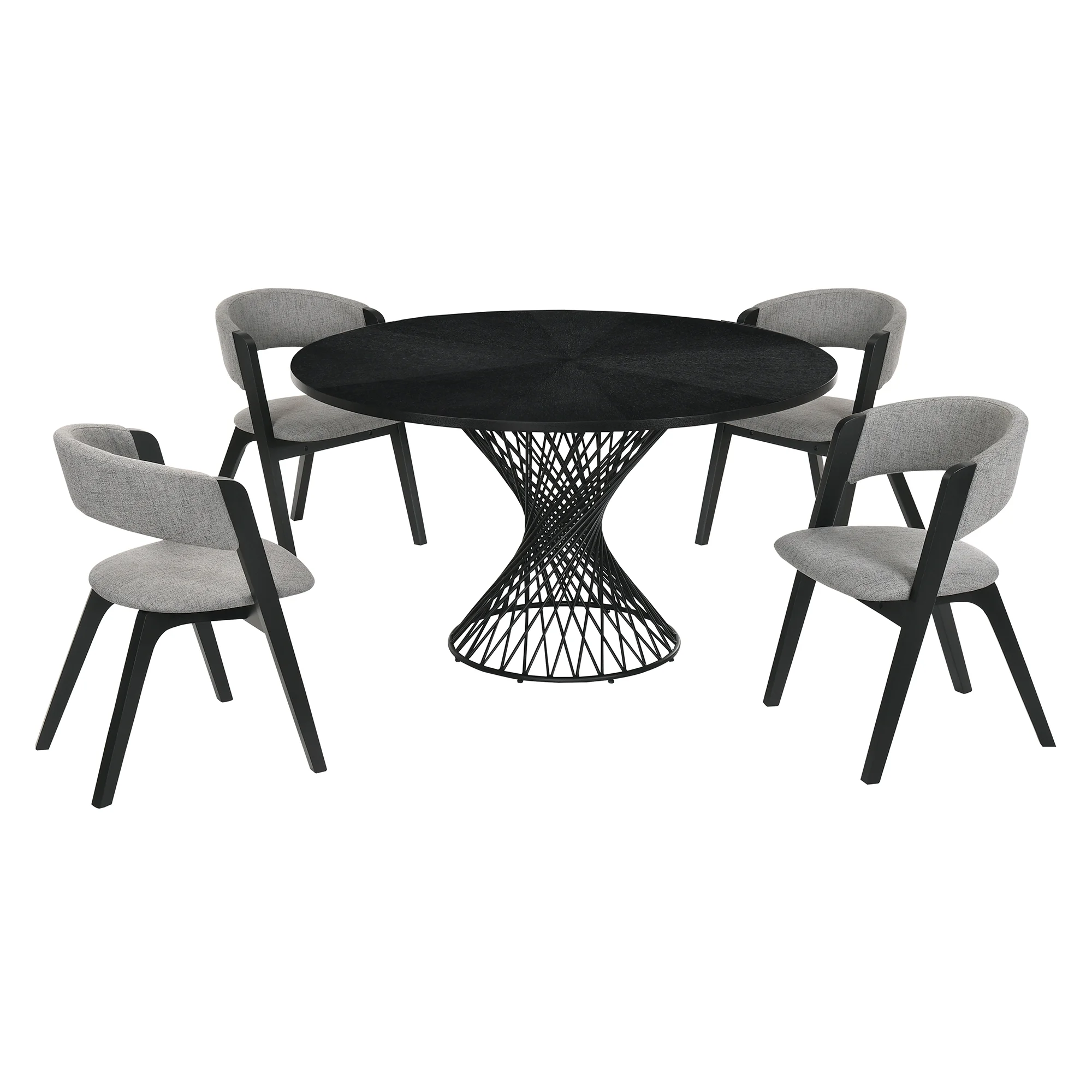 Armen Living Cirque Rowan 5-Piece Wood Dining Table and Chair Set in Black/Gray