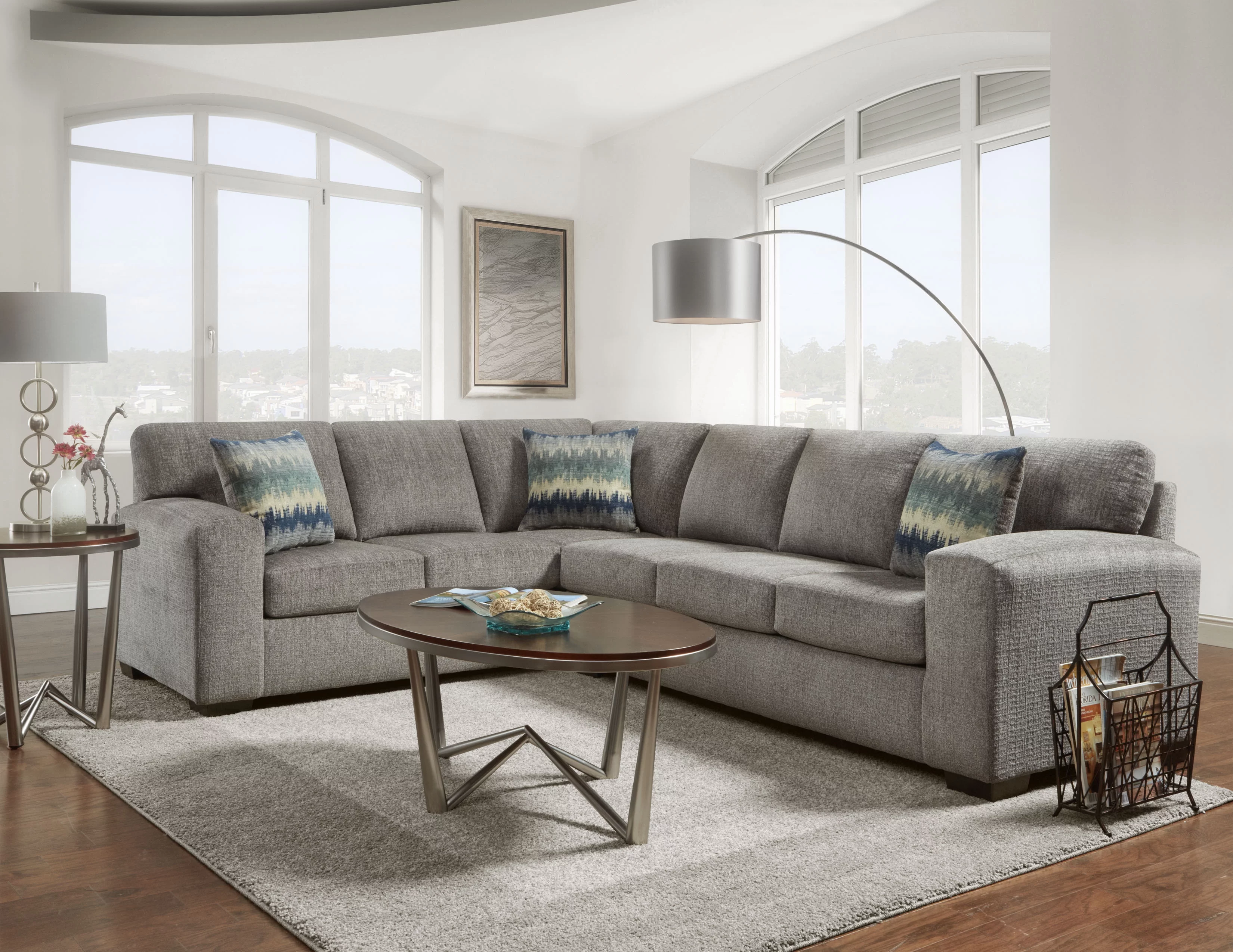 Roundhill Furniture Bergen Silverton Pewter Fabric Sectional Sofa
