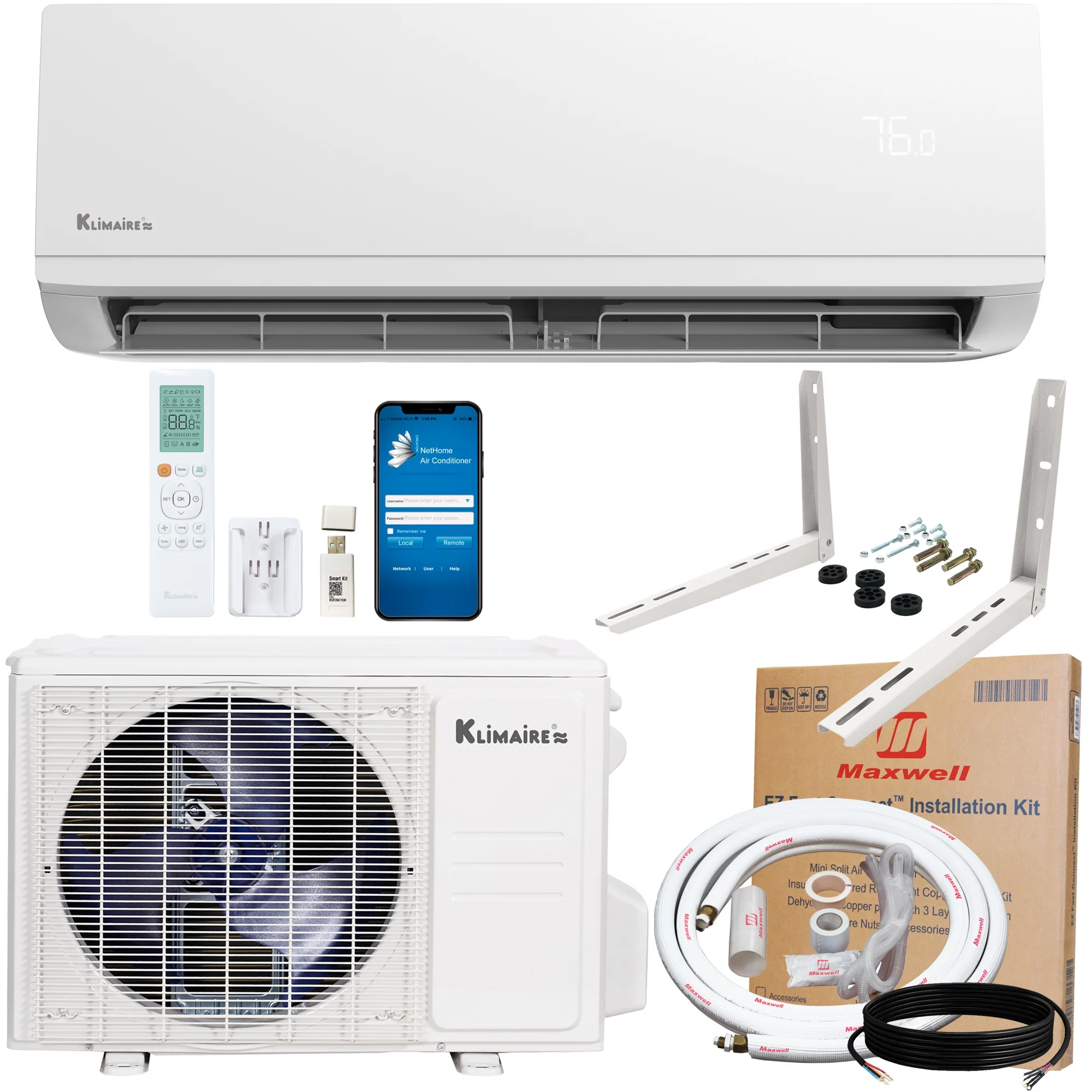 Klimaire HyperHeat 9000 BTU 26.4 SEER2 Ductless Mini-Split Inverter Heat Pump Air Conditioner