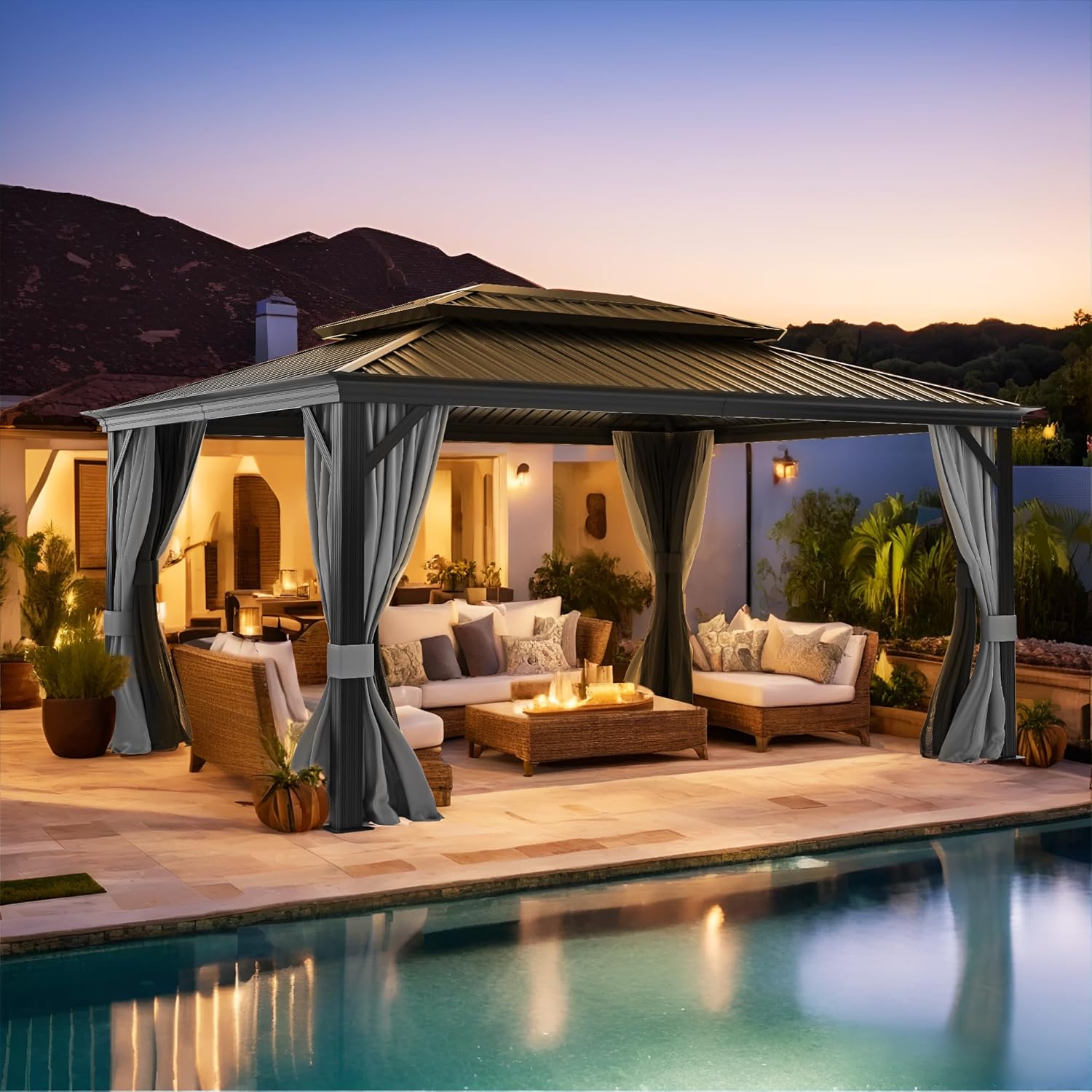 12' x 16' Hardtop Gazebo, Metal Gazebos with Aluminum Frame, Double Galvanized Steel Roof