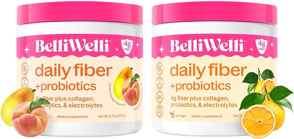 Daily Fiber Supplement Bundle with Collagen, Probiotics & Electrolytes – Peach Mango & Orange Yuzu Mandarin Flavors – Supports Digestion