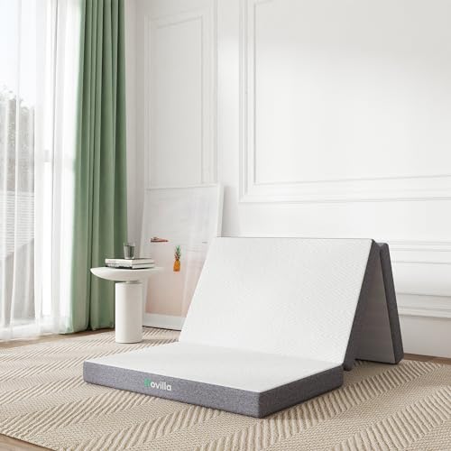 Novilla Tri Fold Mattress Queen, 4 Inch Memory Foam Foding Mattress,Portable Trifold Mattress with Removable Cover for Floor, Foldable Mattress