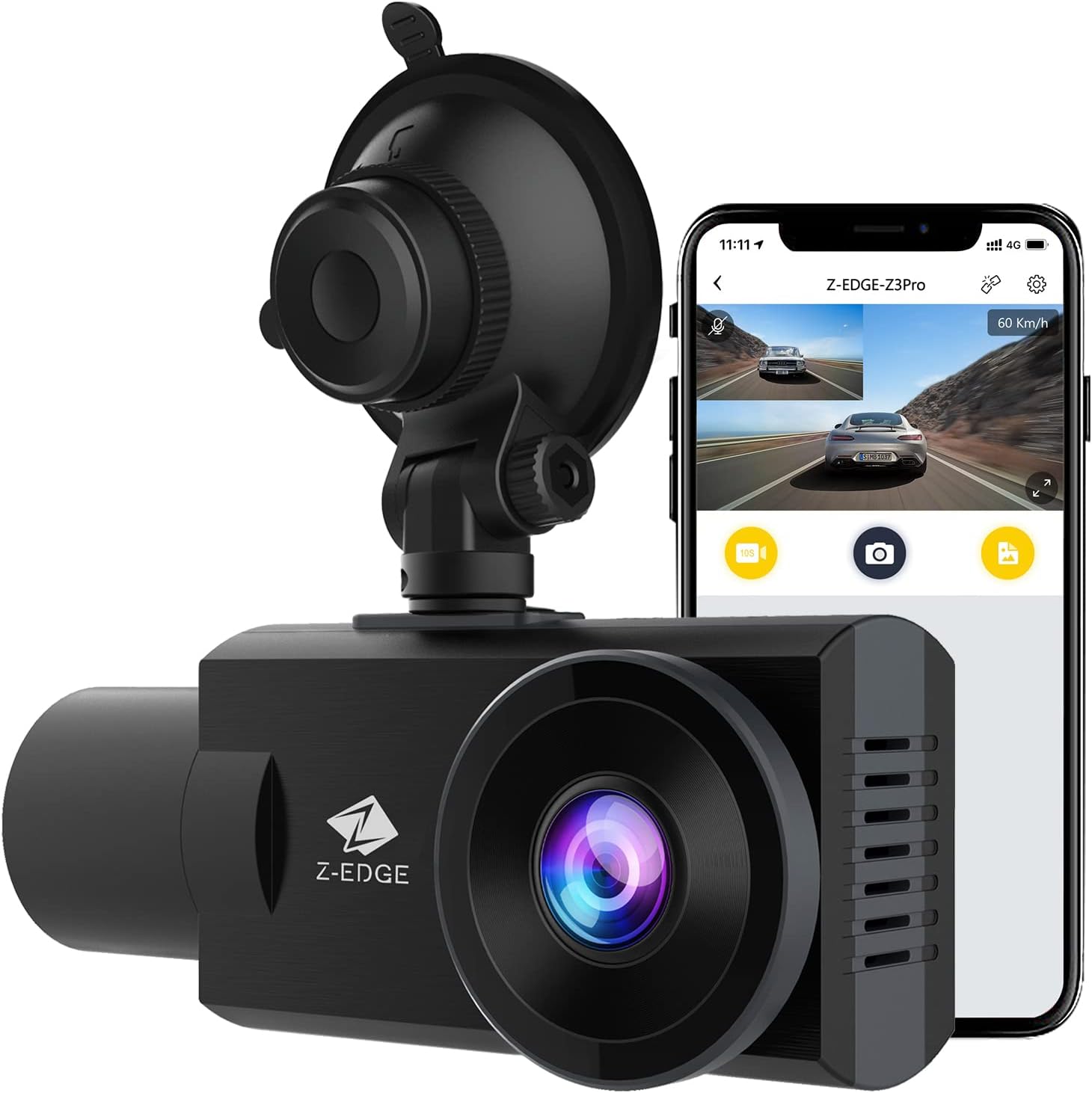 WiFi Dash Cam, Z-Edge New Version Z3Pro Dash Cam Front and Inside, 2K+1080P Front and Inside Dual Dash Cam, Car Camera, IR Night Vision, Parking Mode
