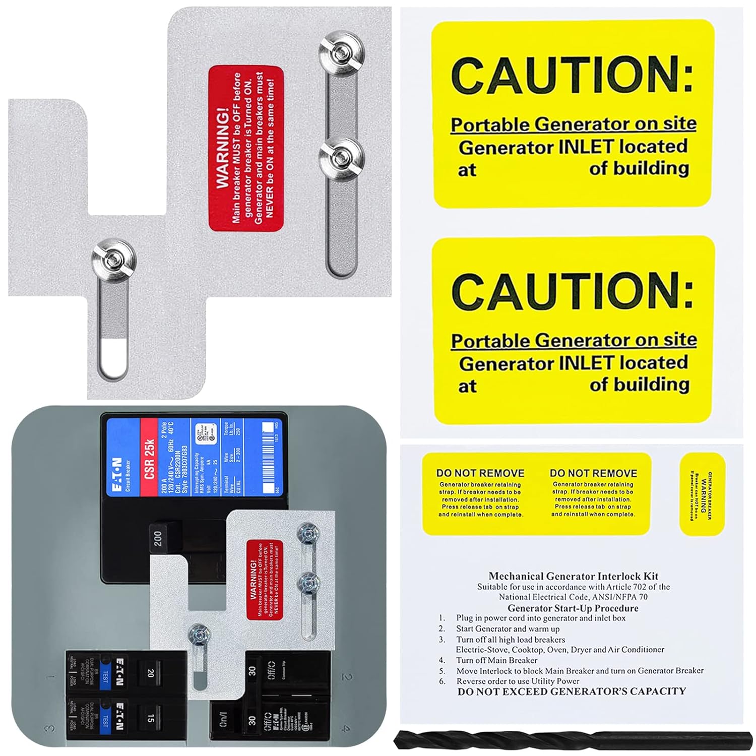 Generator Interlock Kit Compatible with Cutler Hammer BR Series 150 and 200 amp Panels, Generator Horizontal Electrical Interlock Kit