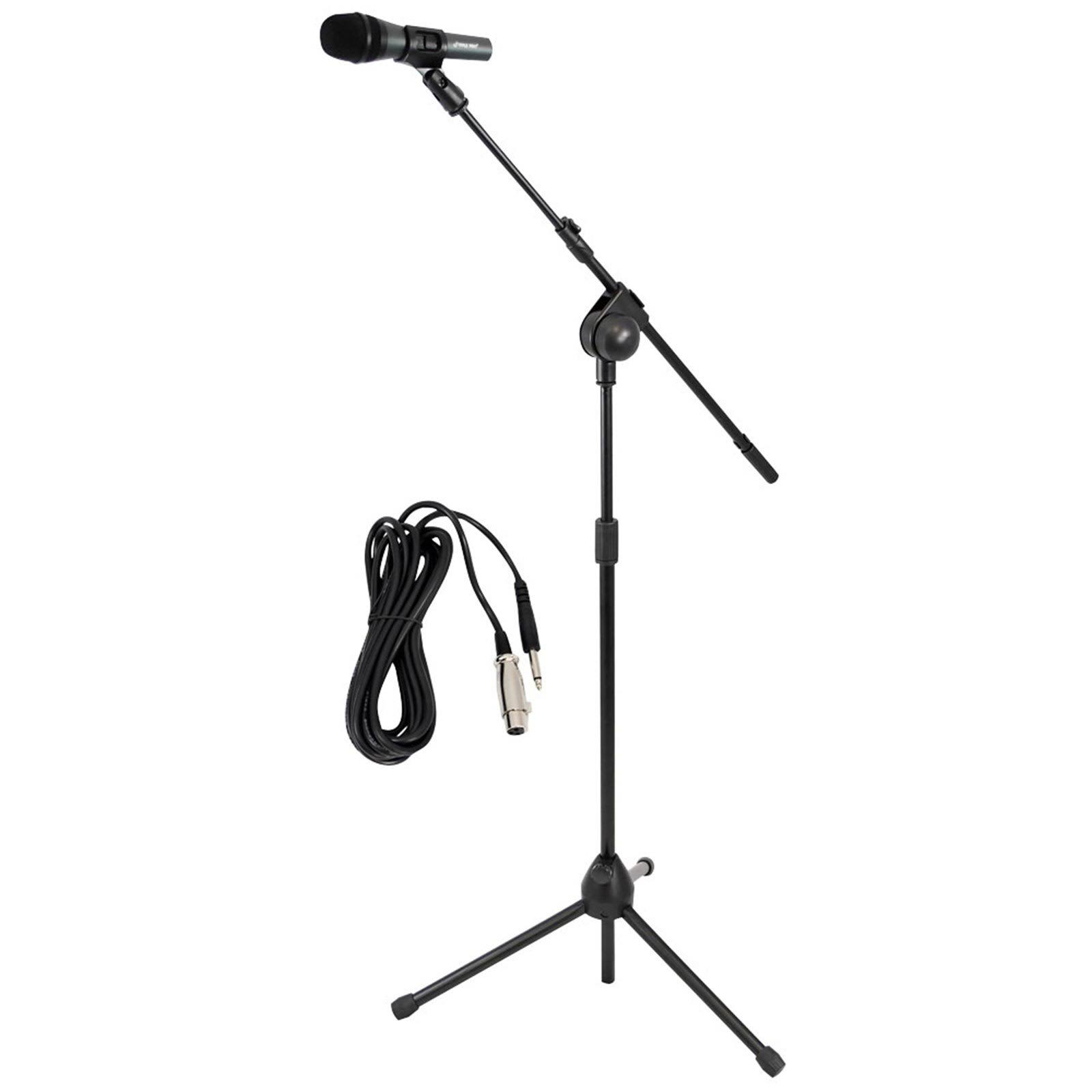 Pyle Pro PMKSM20 - Microphone Tripod Stand with Extending Boom Microphone Cable Package