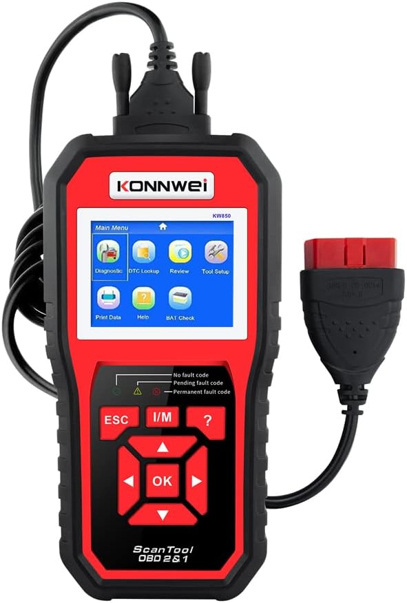 KONNWEI KW850 OBD II Scanner Check Engine Code Reader CAN Diagnostic Scan Tool with O2 Sensor Test Freeze Frame I/M Readiness Print Data EVAP System