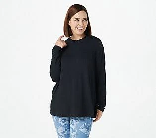 Isaac Mizrahi Live! Soho French Terry Relaxed Knit Top, Size X-Small, Black