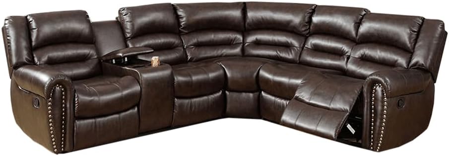 Poundex Tamanna Brown Bonded Leather Reclining Sectional Sofa