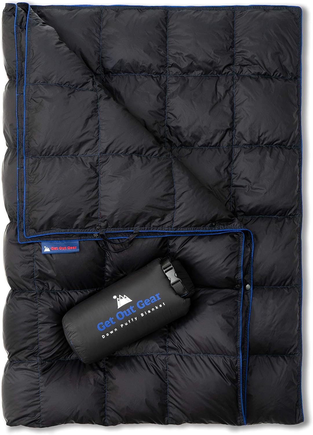 Get Out Gear Down Camping Blanket - Puffy, Packable, Lightweight and Warm | Ideal for Outdoors, Travel, Stadium, Festivals, Beach