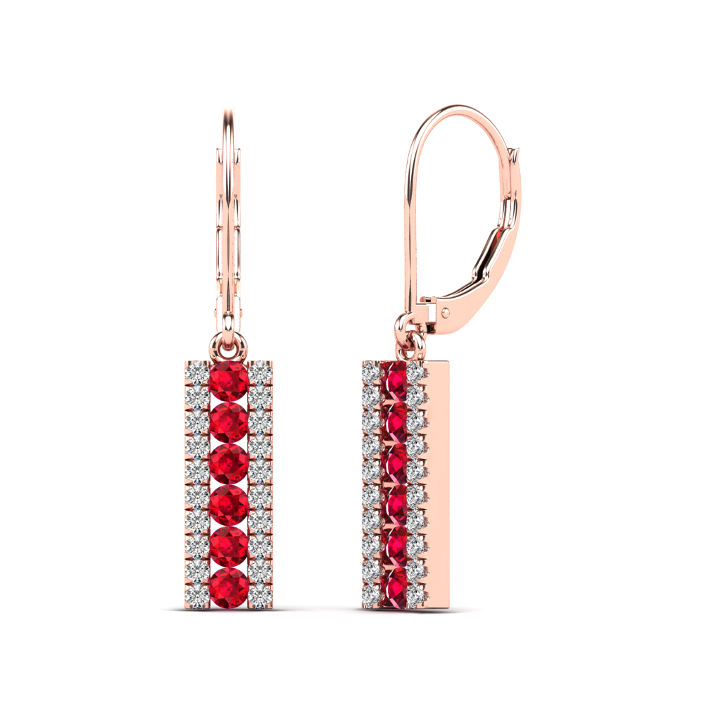 aaXia 14K Rose Gold 1/5ct.TDW Diamond and Ruby Bar Drop Earrings (H-I, I1-I2)
