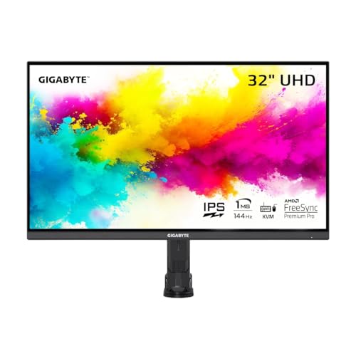 GIGABYTE M32U-AE Arm Edition 32" 144Hz 2160P UHD-KVM Gaming Monitor, 3840 x 2160 4k SS IPS Display, 1ms (GTG) Response Time, 90% DCI-P3, HDR Ready
