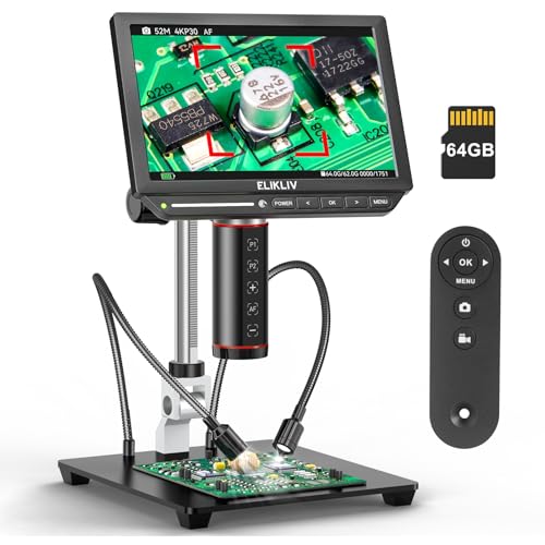 Elikliv Autofocus 4K Digital Microscope EM4K-AF, 52MP Soldering Microscope for PCB Repair, Coin Inspection & Watchmaking, 2000X Magnifier Scope