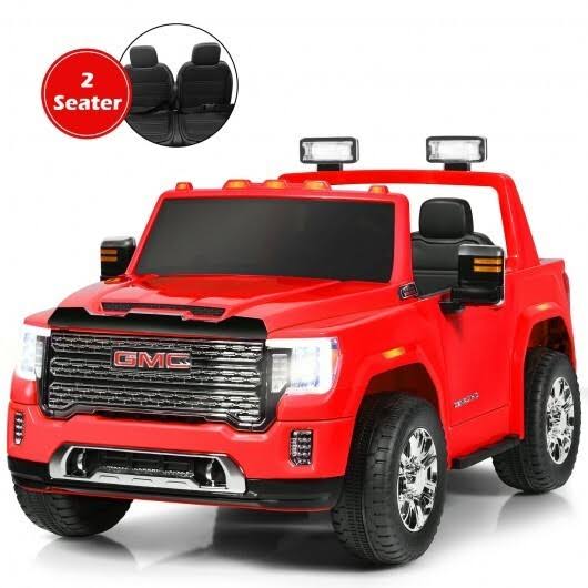 12V 2-Seater Licensed GMC Kids Ride on Truck RC Electric Car with Storage Box-Red