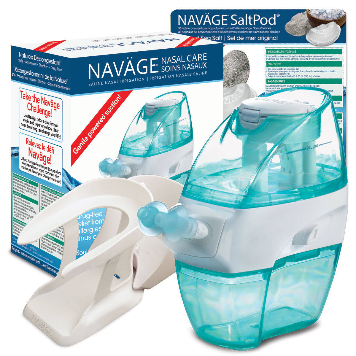 Navage Nasal Irrigation Starter Bundle with Saltpods Countertop Caddy Neti