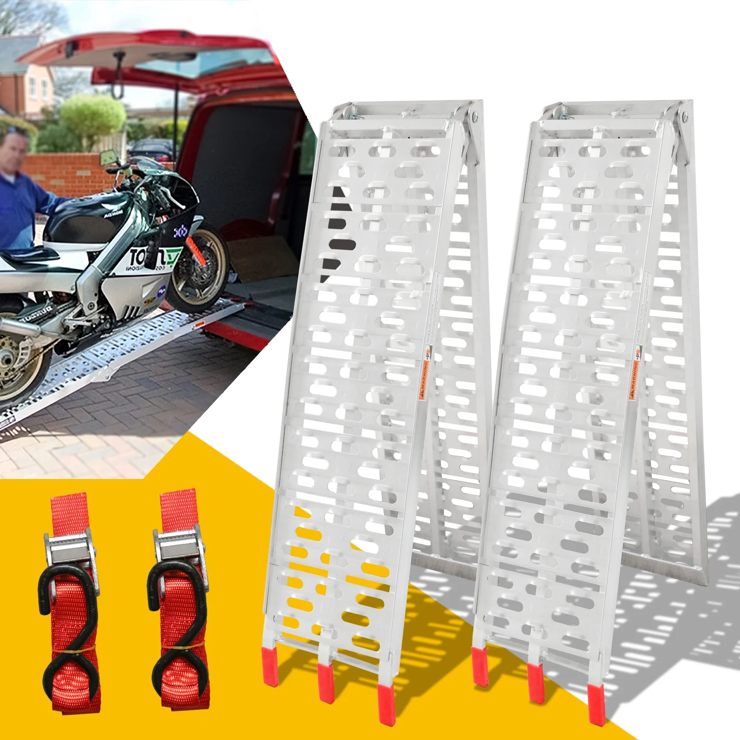 Teedor 89" L x 12" W Folding Ramps(2 Pack), Aluminum Loading Ramps, Mower Ramps, Anti-Slip Rustproof, 1500 lbs Max Load / 2Pcs, for ATV, Truck