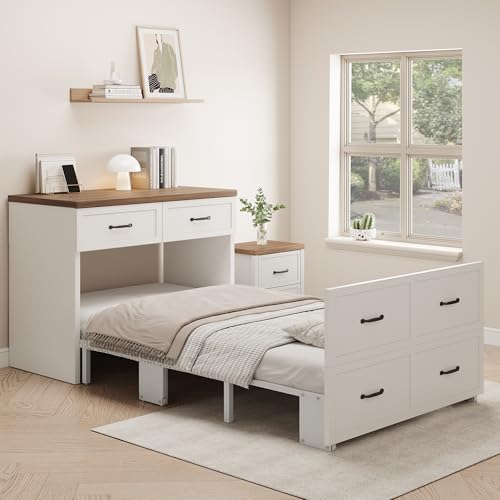 XIAO WEI Murphy Bed Cabinet with Mattress Included,33x76 Inches Twin Size Hideaway Bed with Storage for Adults Guests and Kids