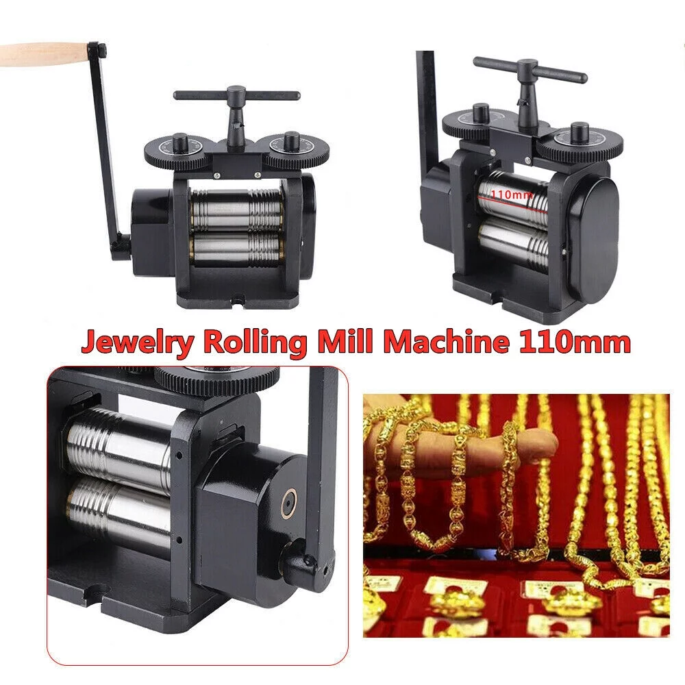 Fichiouy Jewelry Rolling Mill Machine 110mm Manual Combination Rolling Mill Square Line Flat Semi-Circular Press Rolling Mill Jewelry Marking Tools