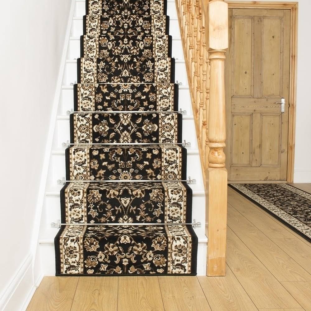 runrug USA Persian Black Stair Carpet Runner Length: 27 foot, WIDT