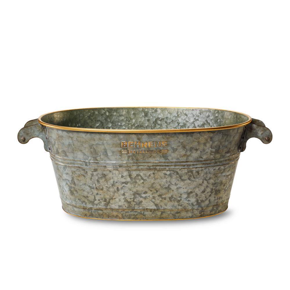 Behrens Aged Galvanized Oval Tub with Wood Handles