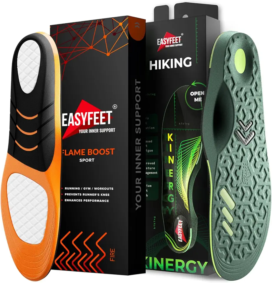 Running Athletic Shoe Insoles with Hiking Boot Inserts - Shock Absorption Arch Support for Men Women