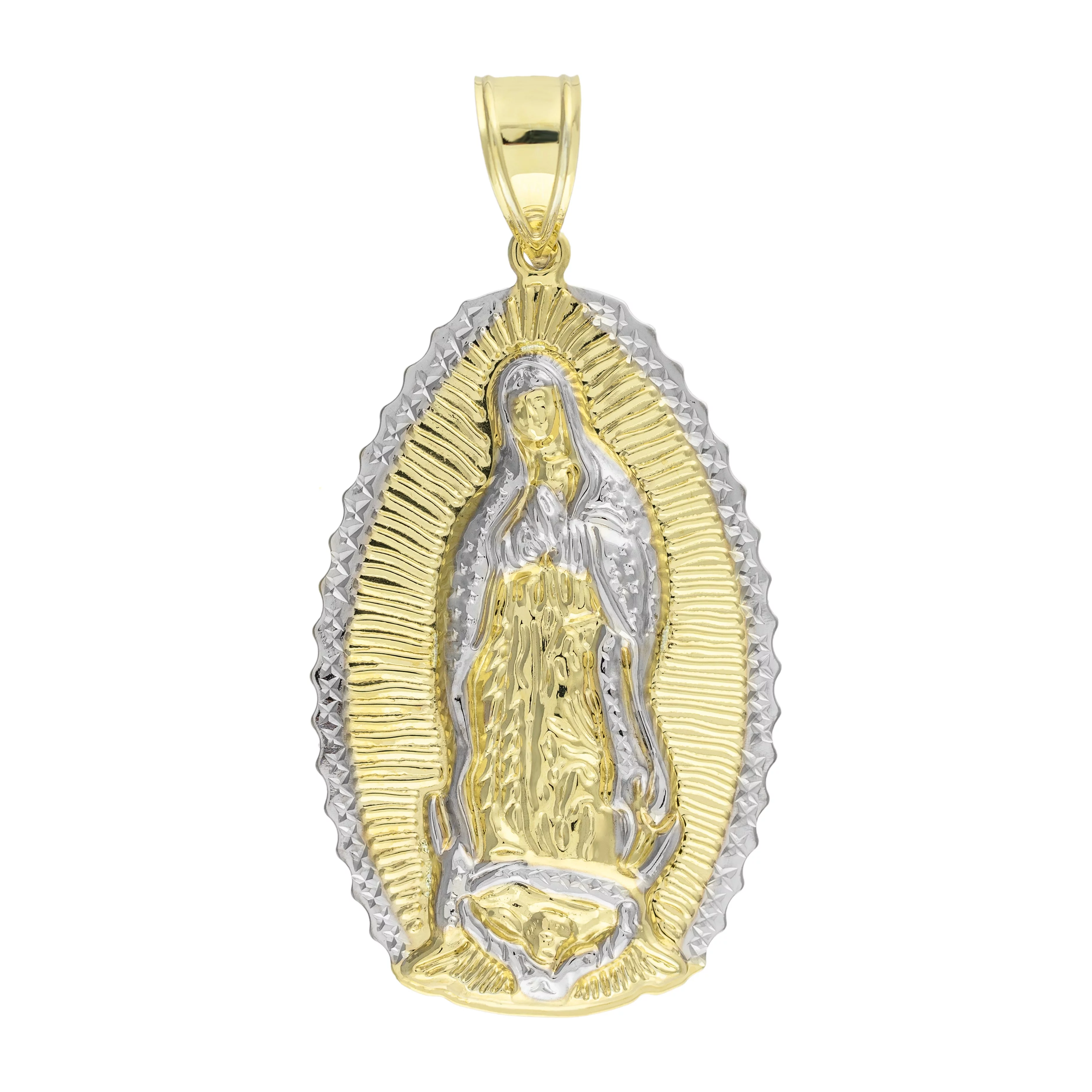 2 1/2" Lady Guadalupe Virgin Mary Medallion Pendant Unisex Adult Charm Real 10K Yellow White Gold 6.74 Gr, Bayam