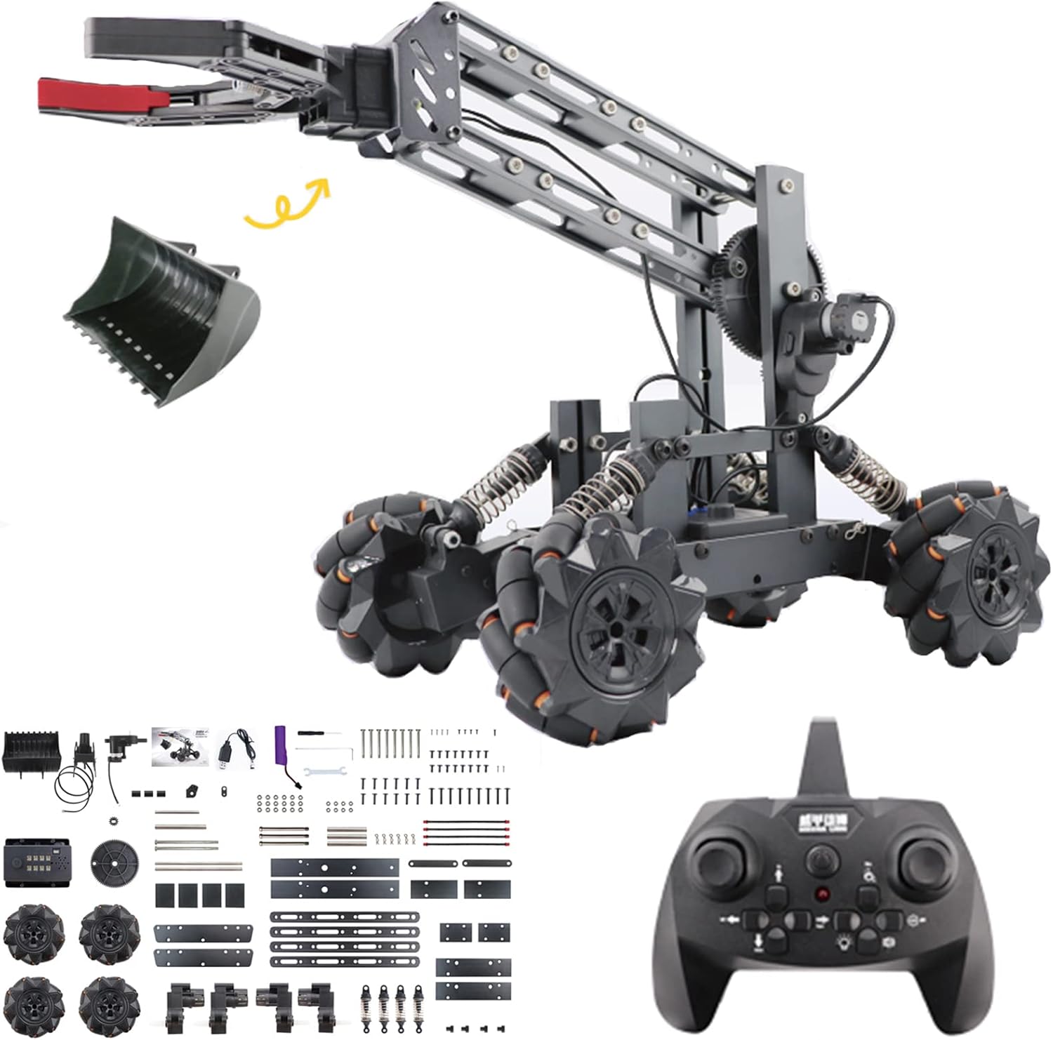 VANLINNY Robot Arm Kit and Remote Control Excavator,3-in 1 Science Kits with 4-DOF Robotic Car,Electronic Programming DIY Toy for Kids Ages 12+