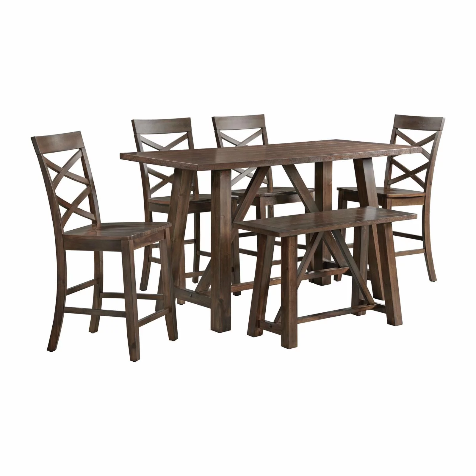 Regan 6PC Counter Height Dining Set in Cherry Table  4 Side Chairs and Bench