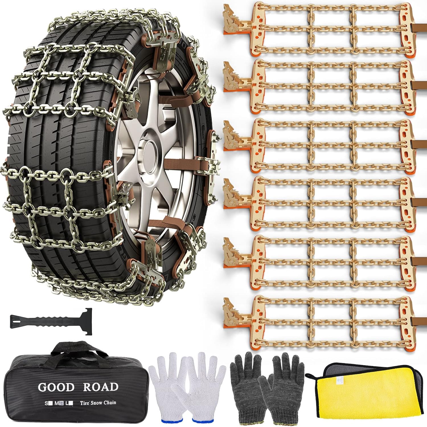 AutoChoice 6 Packs Car Snow Chains Emergency Anti Slip Tire Chains with Thickened Manganese Steel for Truck SUV in Snow, Ice
