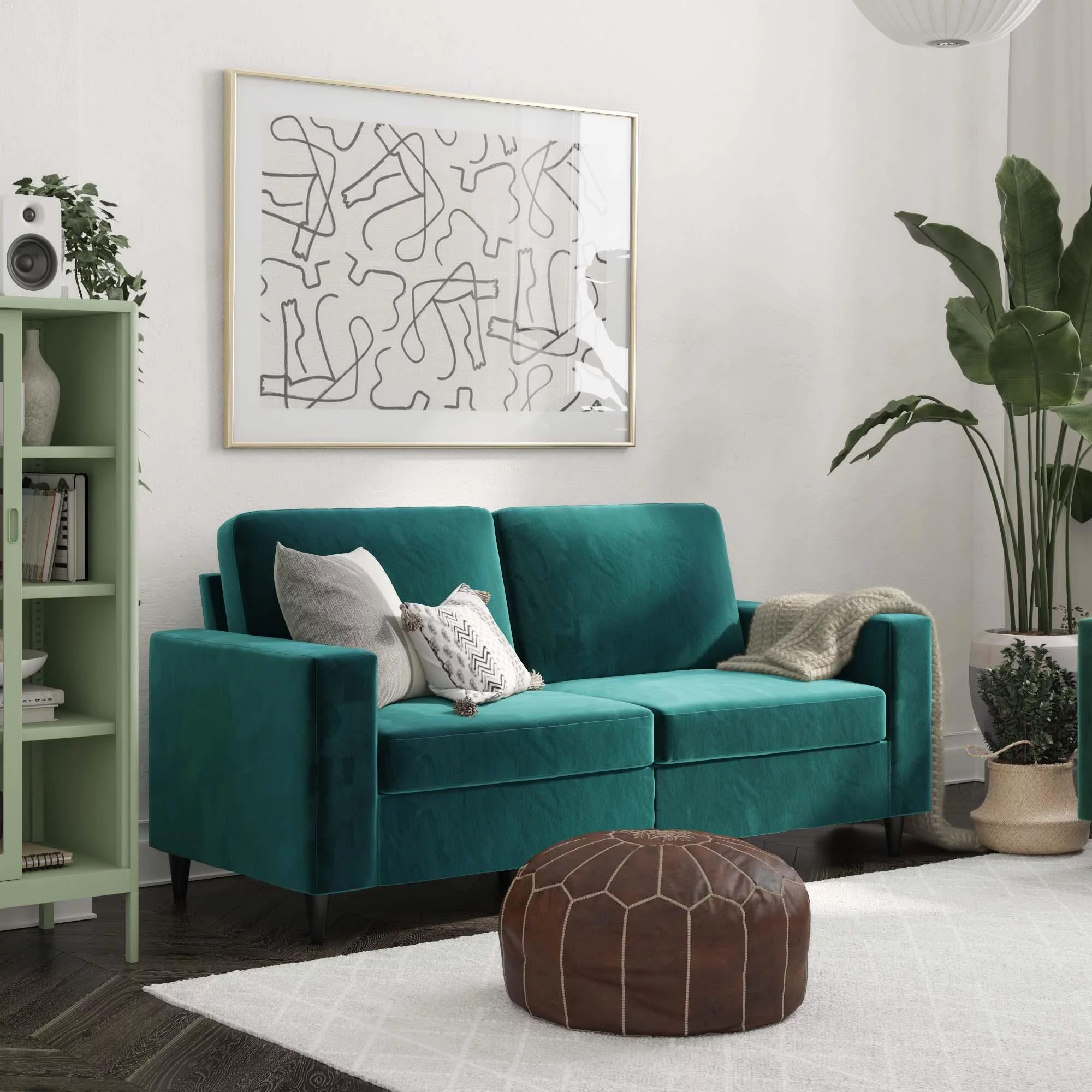 DHP Cooper 3 Seater Sofa, Green Velvet