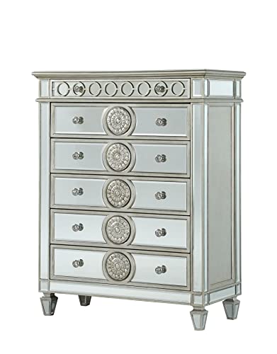Knocbel Glam 6-Drawer Mirrored Storage Chest with Crystal Like Knobs and Tapered Legs, Living Room Bedroom Dresser Chest of Drawers