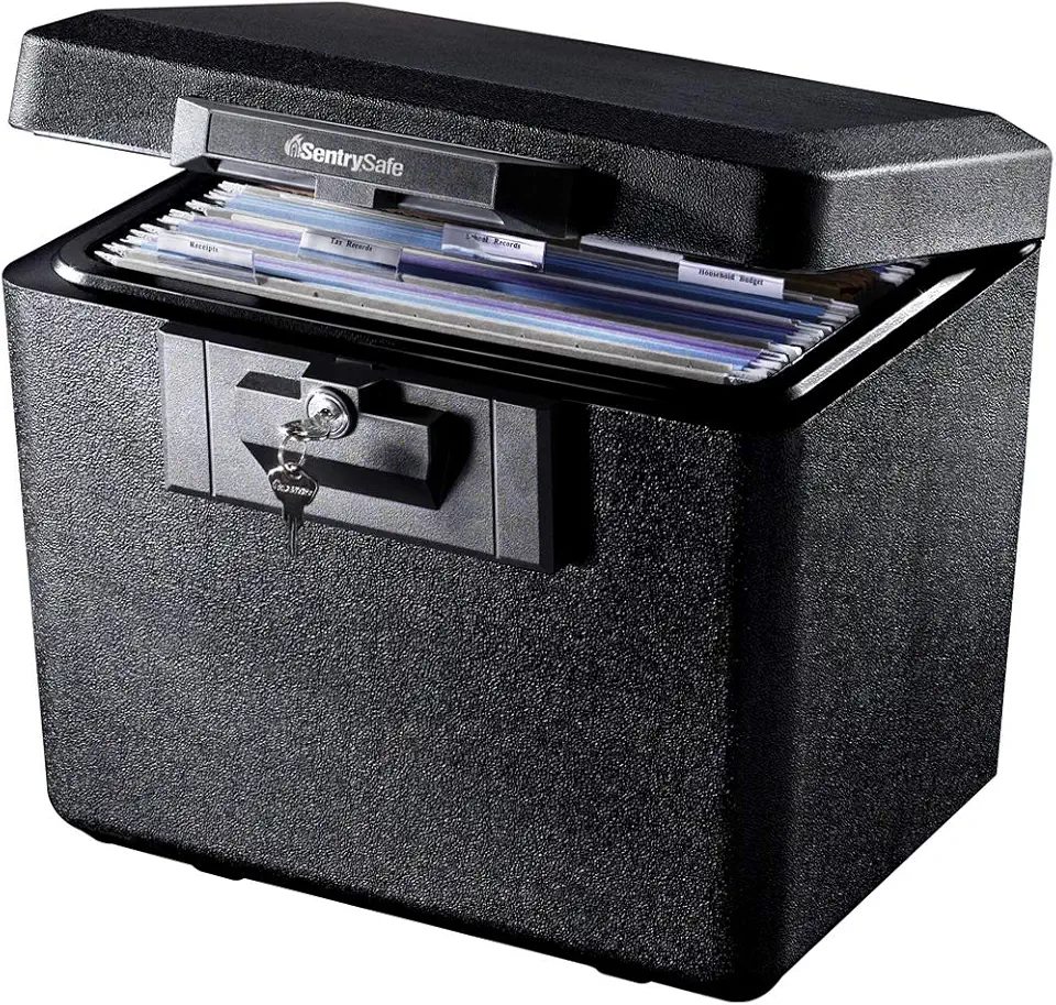 Sponsored Ad - SentrySafe Black Fireproof Document Box with Key Lock, Safe Secures Files and Documents for Home or Office, 0.61 Cubic Feet