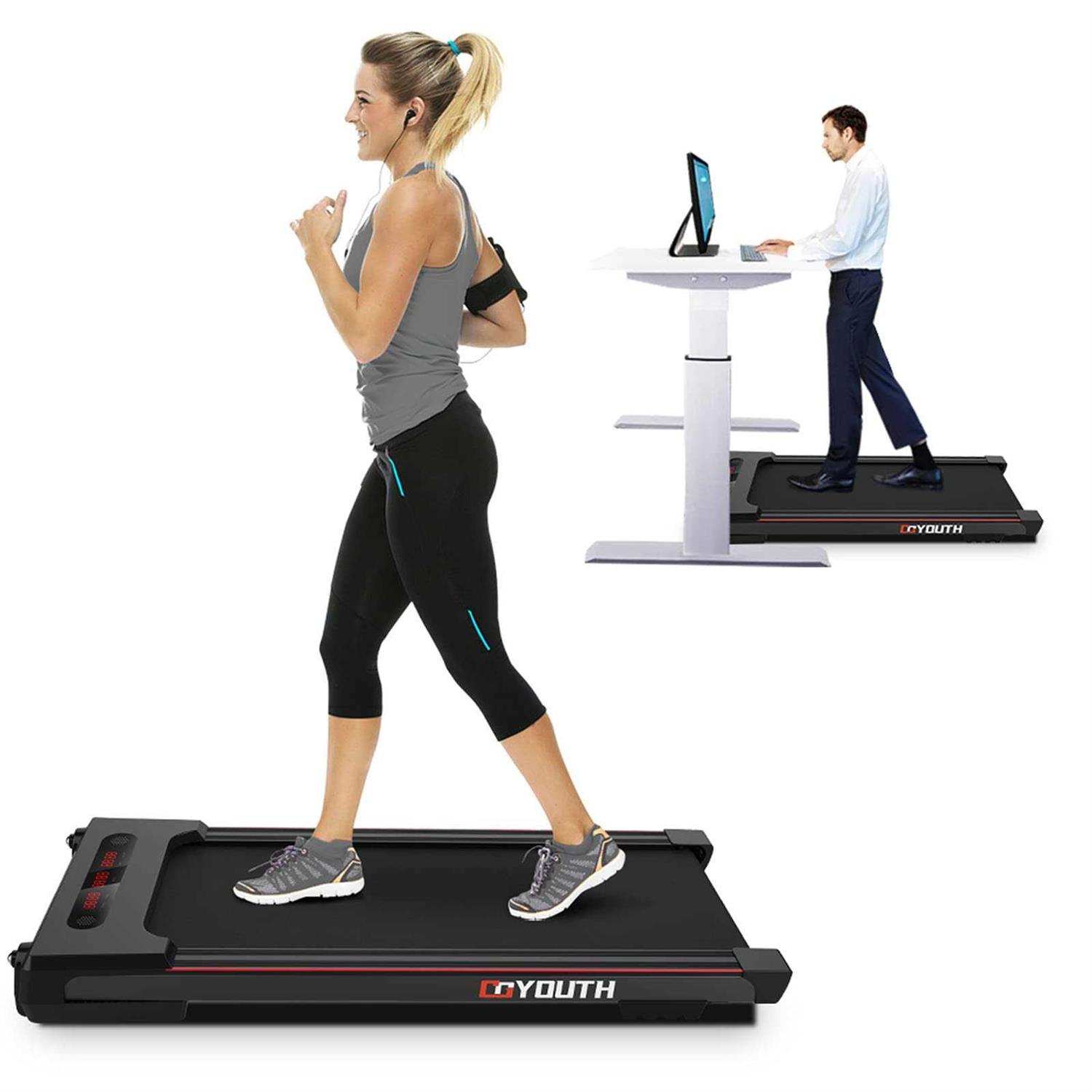 GOYOUTH 2 in 1 Under Desk Electric Treadmill Motorized Exercise Machine with Wireless Speaker, Remote Control and LED Display