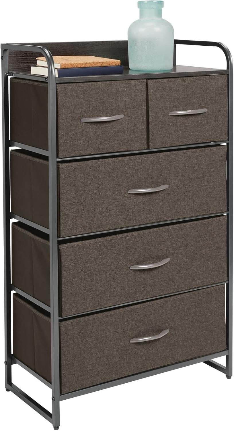 mDesign Tall Dresser Storage Chest - Vanity Furniture Cabinet Tower Unit for Bedroom, Office, and Closet - Textured Print - 5 Removable Drawers