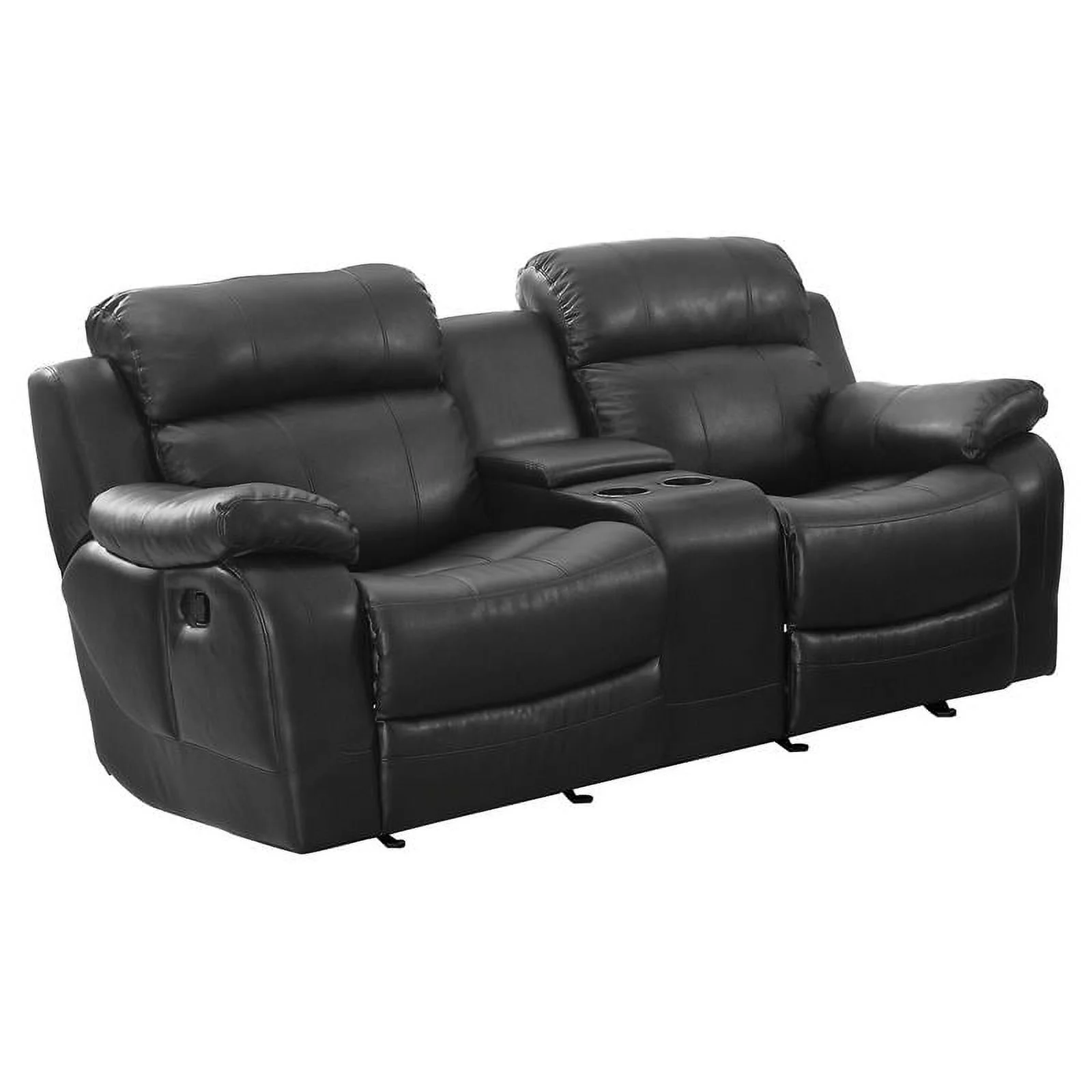 Pemberly Row Traditional Faux Leather Double Glider Reclining Loveseat in Black