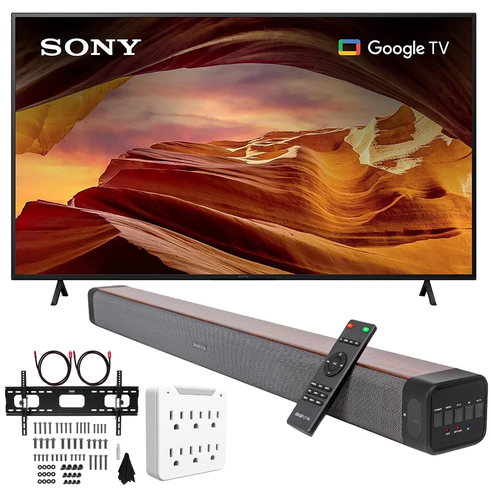 Sony X77L 55 Inch 4K HDR LED Smart TV with Google TV (2023) Bundle with Deco Gear 60W 2.0 CH Soundbar with Built-in Dual Subwoofers + 37"-100" TV