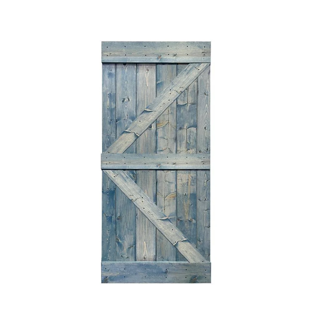 CALHOME K Series Stained Solid Pine Wood Interior Sliding Barn Door - Worn Navy - 30 x 84