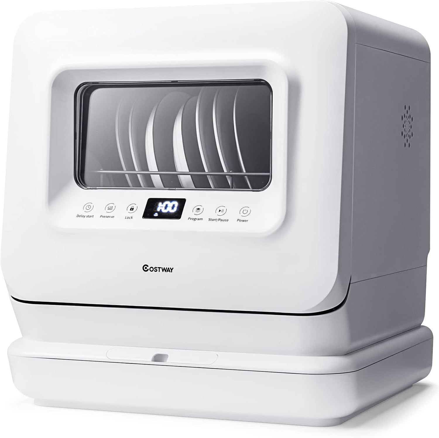 COSTWAY Portable Countertop Dishwasher, Compact Dishwasher with 7.5 L Built-in Water Tank, 360° Dual Spray Arms, 5 Washing Programs, Air-Dry Function