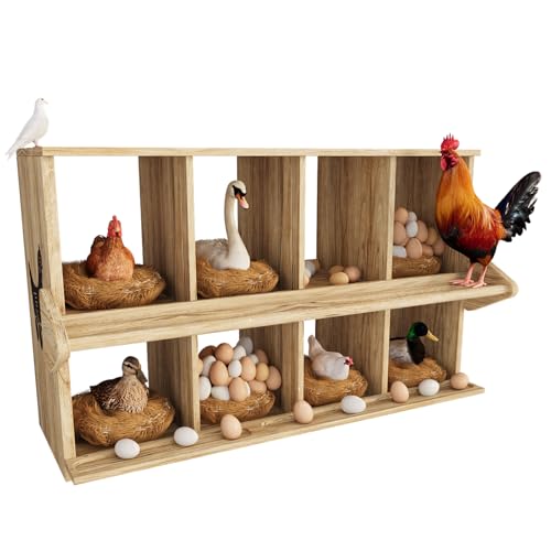 Chicken Nesting Box, 8 Compartment Wooden Nesting Boxes for Chickens with Perches, Floor/Stand/Wall Mount Large Chicken Nesting Boxes for Laying Eggs