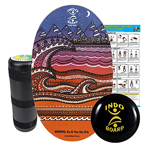 INDO BOARD Original Training Package - Balance Board for Fitness and Fun - Comes with 30" X 18" Deck, 6.5" Roller