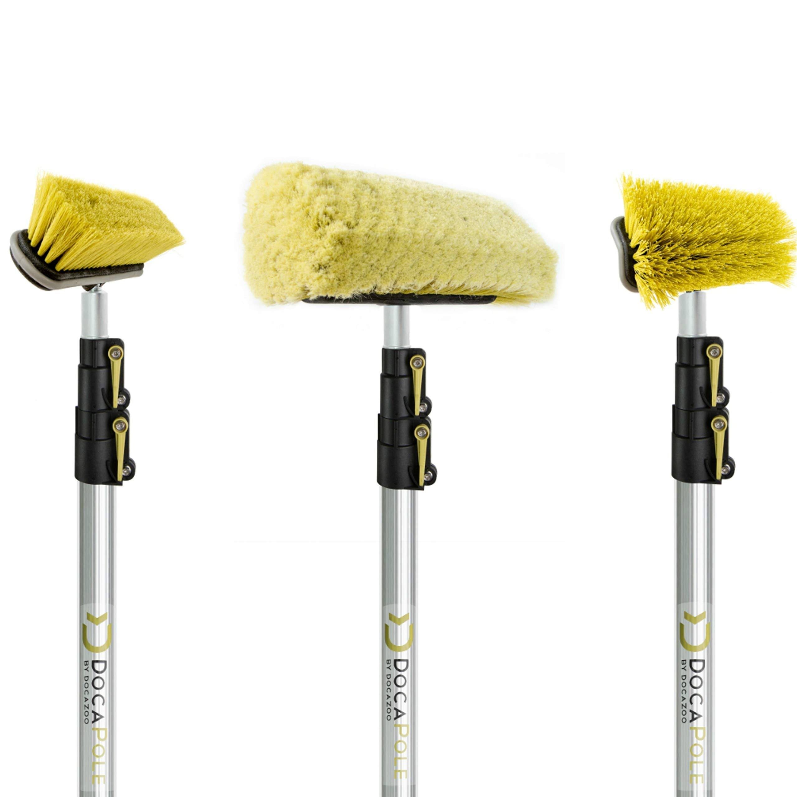 DocaPole High Reach Brush Kit w/5 ft. to 12 ft. Extension Pole- Includes Soft Bristle Medium Bristle & Hard Bristle Scrub Brushes