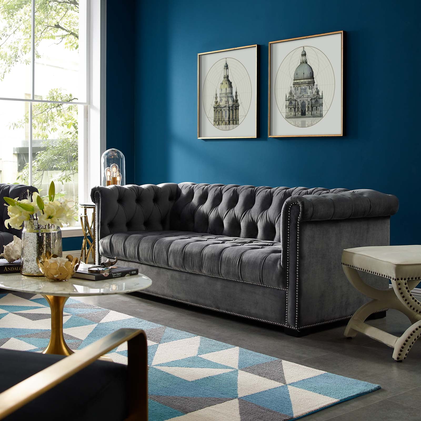 Modway Heritage Performance Velvet Sofa in Gray