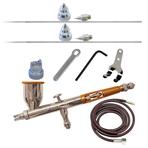 Paasche Airbrush Double Action Gravity Feed Includes 3 Head Sizes (.25mm.38mm, and .66mm), This All-Inclusive Airbrush Kit is for Artists, Hobbyists