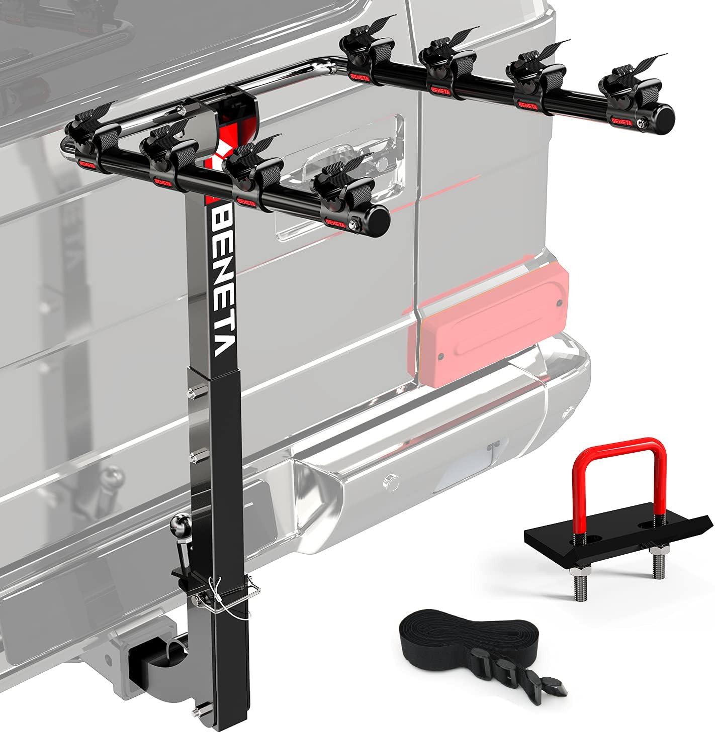 Bike Rack for Car, BENETA Bicycle Car Rack with 2'' Hitch Tightener, Heavy Duty 4 Bike Hitch Mount Rack Foldable Swing Down Bike Carrier Rack for Car