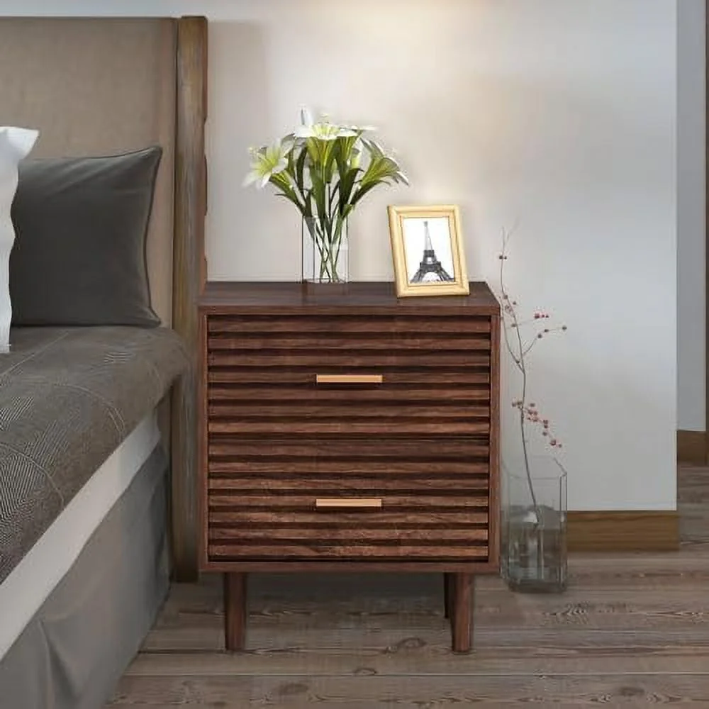 Night Stand Mid-Century Modern Bedside Table with 2  Drawers and Solid Wood Legs  Vintage Nightstand Wood Side Table Sofa End Table Accent Table